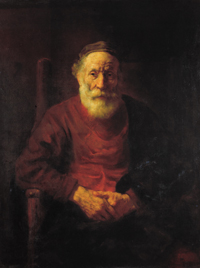 an old man in red